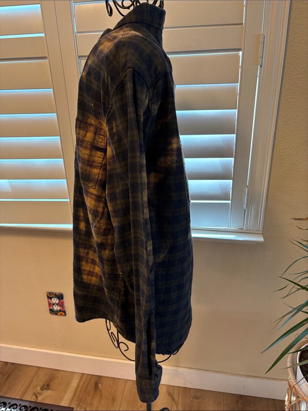 Handmade one of a kind distressed Plaid Rooster Patch Flannel Shirt - Picture 8 of 8